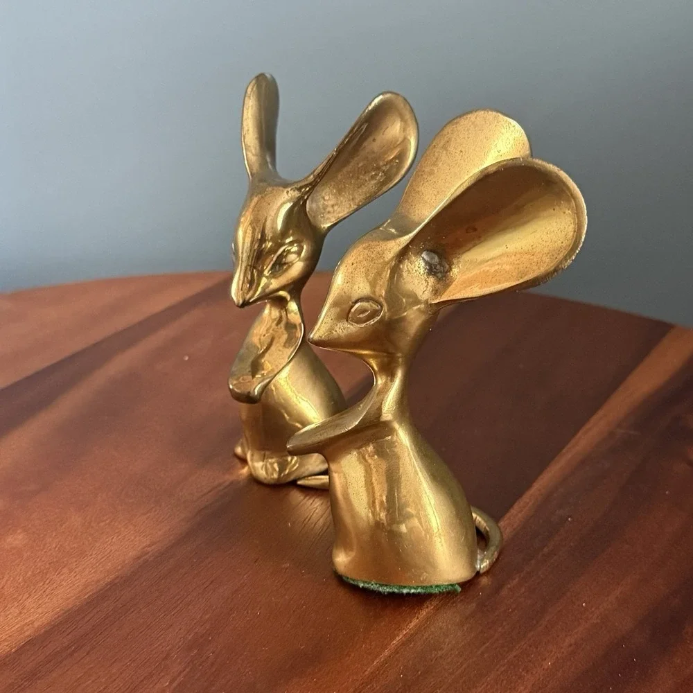 Vintage Brass Mouse Figurines Pair‎ Big Ears Cottage Woodland Decor Fairy Witchy